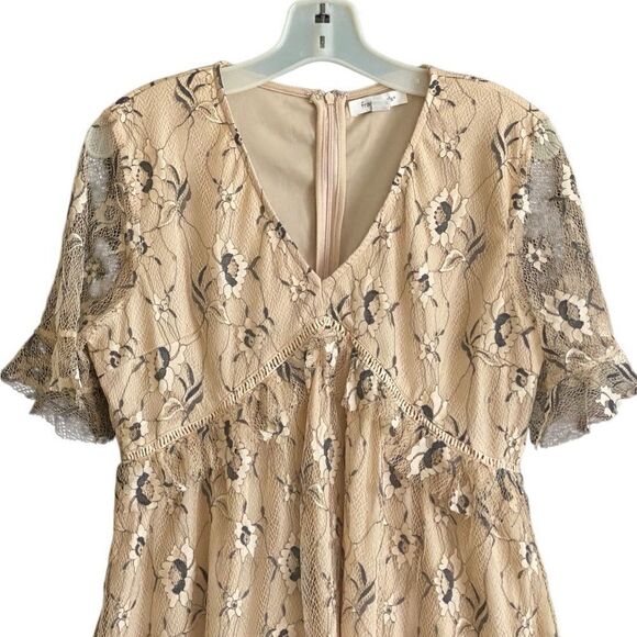 Francesca's Liv Floral Lace Shift Dress Beige/Gray. . Size Medium - Picture 5 of 15